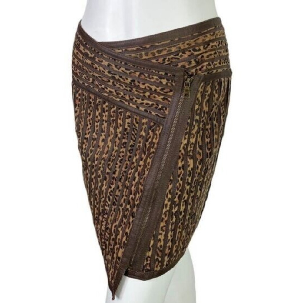 CUSP by Neiman Marcus Skirt NWT Womens Small Brown Leopard Leather Asymmetrical